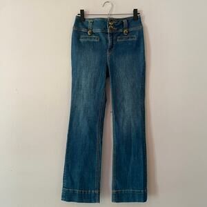 Pilcro Anthropologie Dark Wash Cropped Flare High Rise Jeans Women's size 26